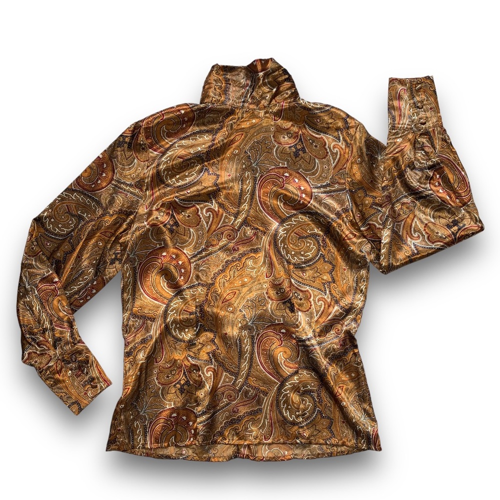 v i n t a g e :: Flowy High Neck Paisley Satin Blouse - Picture 4 of 11